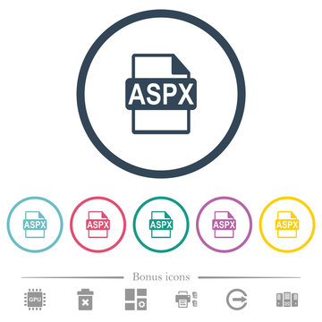 ASPX file format flat color icons in round outlines