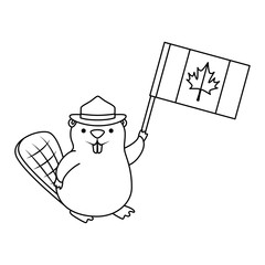 beaver with ranger hat and canadian flag