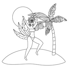 native woman dancing celebrating brazil carnival in black and white