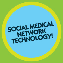 Writing note showing Social Medical Network Technology. Business photo showcasing Online modern networking connection Circle with Border Multi Color Round Shape photo with Empty Text Space