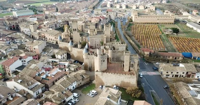 Towers of castle Palacio Real de Olite. Spain