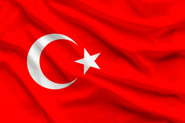silk national flag of Turkey with folds