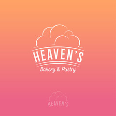 Heaven’s Logo. Bakery and pastry emblem on pink-orange background. Letters with cloud.