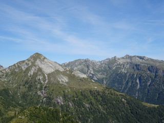 view of the Alps of the Val Vigezzo near the village of Santa Maria Maggiore, Piedmont, Italy - August 2018