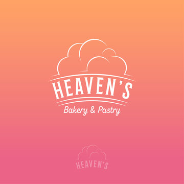 Heaven’s Logo. Bakery and pastry emblem on pink-orange background. Letters with cloud.