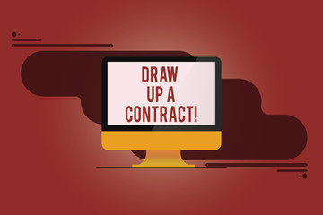 Word writing text Draw Up A Contract. Business concept for Write a business agreement cooperation legal papers Mounted Computer Monitor Blank Reflected Screen on Abstract Background