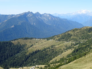 view of the Alps of the Val Vigezzo near the village of Santa Maria Maggiore, Piedmont, Italy - August 2018