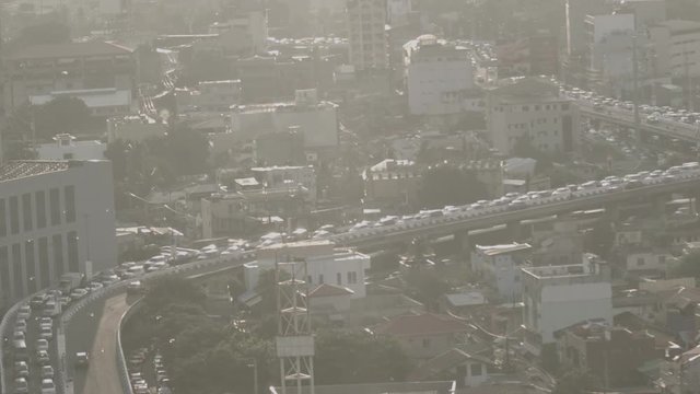 Rooftop Shot of a Traffic on a Bridge