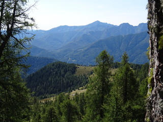 view of the Alps of the Val Vigezzo near the village of Santa Maria Maggiore, Piedmont, Italy - August 2018