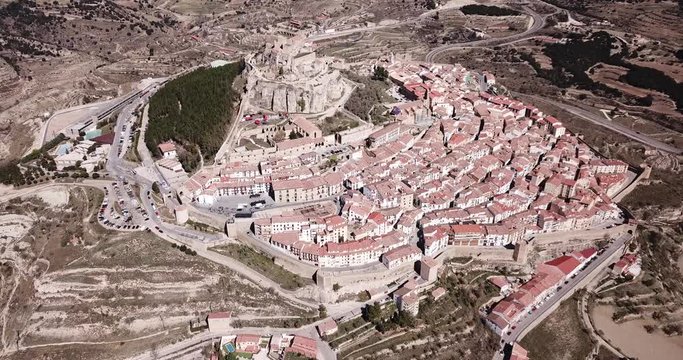 Aerial view of impregnable fortress in medieval village Morella, Spain