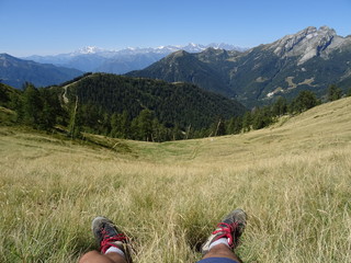 view of the Alps of the Val Vigezzo near the village of Santa Maria Maggiore, Piedmont, Italy - August 2018