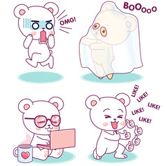 Little cute bear in different expressions and activities
