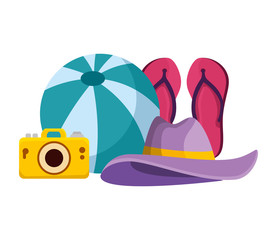 beach balloon and camera with summer icons