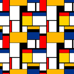 Colorful painting in Piet Mondrian's style, modern seamless pattern