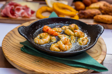 Plate of fried spiced prawns