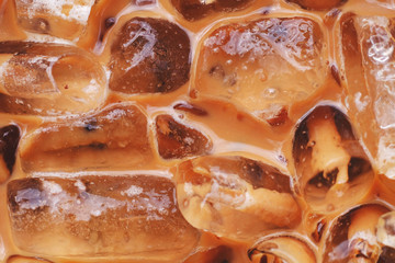 cool mocha coffee in the ice cubes