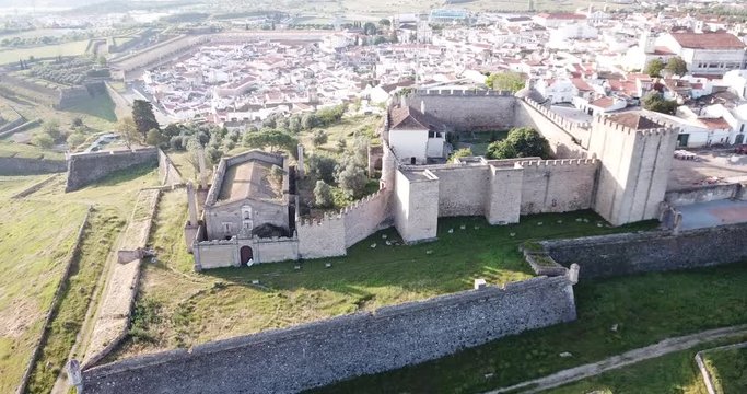 Aerial view of medieval fortification Castle of Elvas, Portugal, Europe