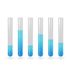 Science test tube icon set. Test tube with blue liquid. Illustration of test tubes in Realistic style. Vector EPS 10 illustration