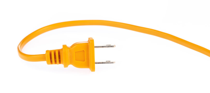 Orange electrical plug and electrical cord isolated on white background