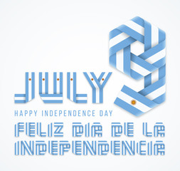 July 9, Argentina Independence Day congratulatory design with Argentinean flag elements. Vector illustration.