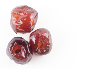 fruit on white background, Chinese date, monkey apple ,Jujube welding  date link or Jujube link is best dessert and best tradition chinese medicine. Thai dessert : Sweet dried Chinese Jujub