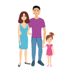 Happy family. Mom, dad and baby isolated on white background. Vector illustration of man, woman and daughter in cartoon flat style.