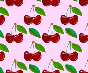 cherry pattern with leaves vector graphic