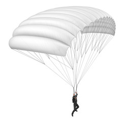 Skydiver with parachute wings white. 3d illustration isolated on white