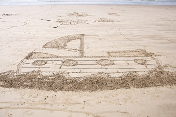 Beach Drawing of Boat