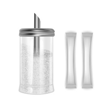 Sugar bowl and packing stick isolated on a white background, Realistic vector illustration