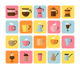 Set of flat modern icons for coffee shop