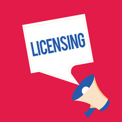 Writing note showing Licensing. Business photo showcasing authorize the use perforanalysisce or release of something like car.