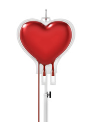 Blood inside heart shaped bag. 3D illustration