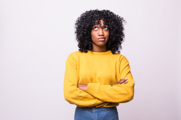 Portrait of attractive charming cheerful cheery wavy-haired girl wearing casual yellow sweater folded arms isolated on white background