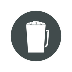 Vector icon of cocoa or hot chocolate with marshmallow on top in a mug. Trasparent, no fill on cup. Isolated in circle.