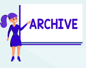 Text sign showing Archive. Conceptual photo Collection Historical documents Records providing information.
