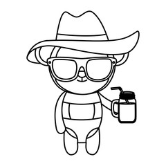 cute female monkey with summer hat and cocktail