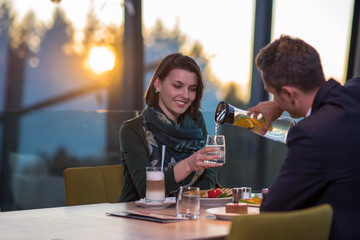 loving couple enjoying romantic dinner
