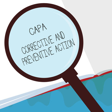 Handwriting text Capa Corrective And Preventive Action. Concept meaning Elimination of nonconformities.