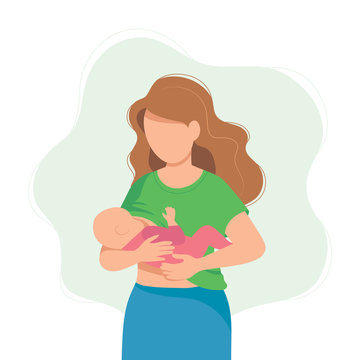 Breastfeeding illustration, mother feeding a baby with breast. Concept illustration