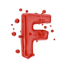 Red blood uppercase letter F isolated on white background