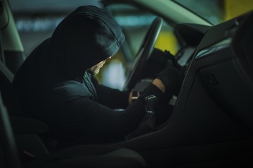 Caucasian Car Thief in Action