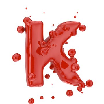 Red blood uppercase letter K isolated on white background