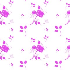 Seamless pattern, from decorative floral and plant elements, for decorating, printing on fabrics, color illustration in vector
