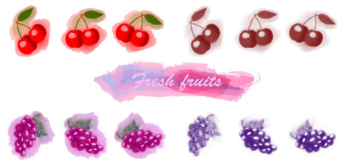 Eco food menu background. Watercolor hand drawn fruits. Vector illustration