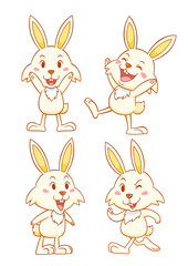 Set of cute cartoon rabbits in different poses.