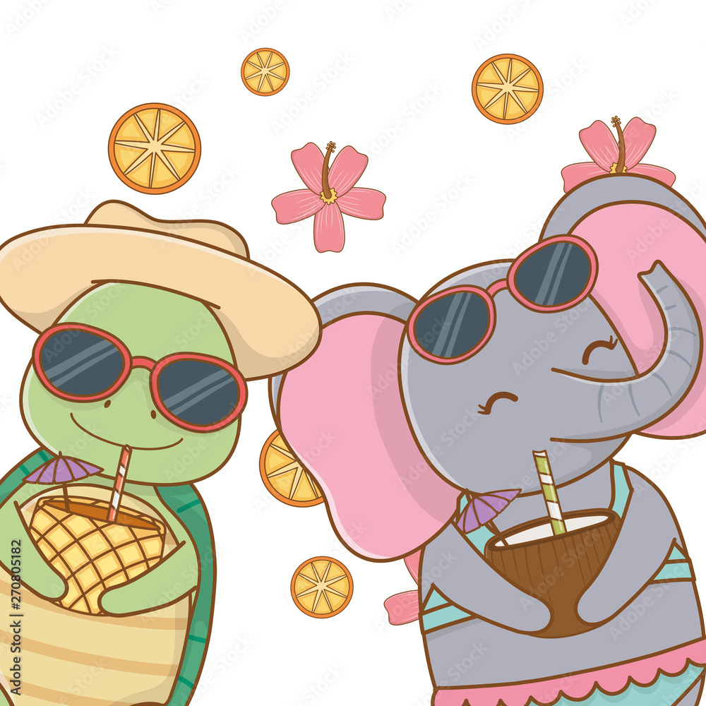 Poster cute animals enjoying summer vacations