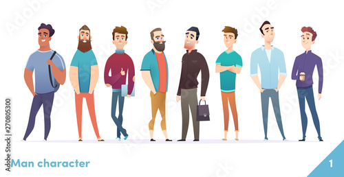 People Character Design Collection Modern Cartoon Flat Style Males Or Manegers Stand Together Young Professional Males Poses Wall Mural Vector Vision