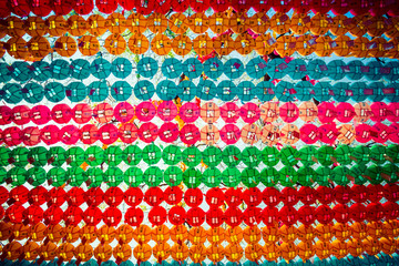 South Korean religious lanterns adorning a buddhist temple of Jogyesa in Seoul hanging in the air.