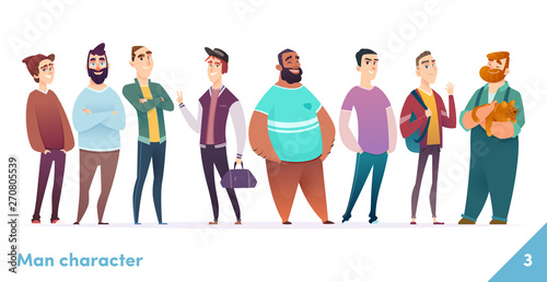 People Character Design Collection Modern Cartoon Flat Style Males Or Manegers Stand Together Young Professional Males Poses Wall Mural Vector Vision